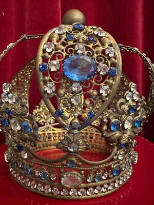 Crown en Brass / Gilt / Stones / Glass, France 19 th century ( Anno 1850 )