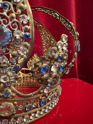 Crown en Brass / Gilt / Stones / Glass, France 19 th century ( Anno 1850 )