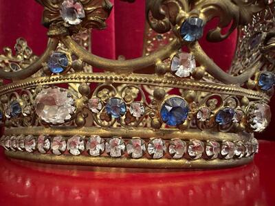 Crown en Brass / Gilt / Stones / Glass, France 19 th century ( Anno 1850 )