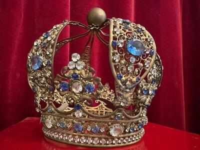 Crown en Brass / Gilt / Stones / Glass, France 19 th century ( Anno 1850 )