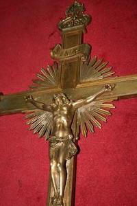 Double Side Processional Cross en Brass / Bronze, France 19 th century