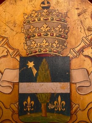 Double Sided Procession - Shield en Hand Carved Wood Painted, Belgium 19 th century