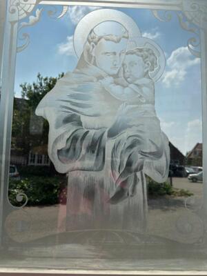 Etched - Glass Window St. Anthony Of Padua en ETCHED - GLASS , Belgium  20 th century