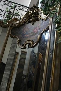 Exceptional And Very Rare Mirror en wood polychrome, Italy 19th century