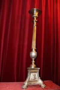 Exceptional Pascal Candle Stick ! Measures: 120 Cm Without Pin. en Bronze / Silvered, Belgium 19th century