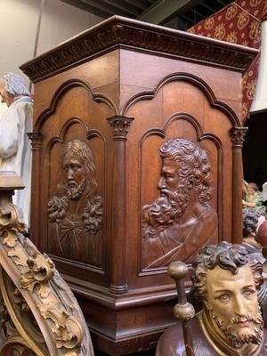 Exceptional Pulpit + Stairs + Sound-Board Totally Hand-Made  en Hand-Carved Reliefs, Belgium 18 th century ANNO ABOUT 1780