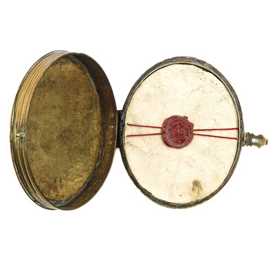 Exceptional Reliquary Relics Of The True Cross Bmv & St. Joseph - 12 Apostles. St. Peter & St. Paul Corona Spinea - De Sponsia & More en Brass / Glass / Wax Seal, Italy  19 th century