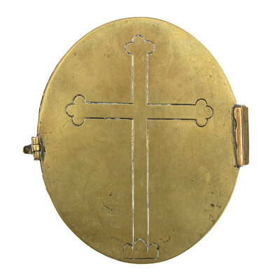Exceptional Reliquary Relics Of The True Cross Bmv & St. Joseph - 12 Apostles. St. Peter & St. Paul Corona Spinea - De Sponsia & More en Brass / Glass / Wax Seal, Italy  19 th century