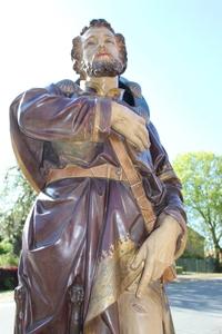 Exceptional St. Rochus Statue Life Size ! en Terra-Cotta polychrome, France 19th century