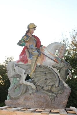 Exceptional Statue St. George en Terra-Cotta polychrome, France 19th century