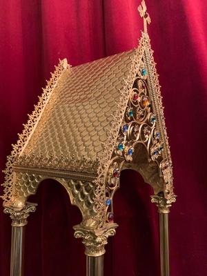 Exposition-Chapel en Brass / Bronze Polished / New Varnished / Stones, France 19th century ( anno 1890 )