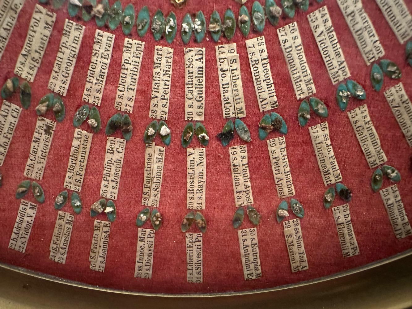 1  Extreme And Very Rare Kalendarium Frame Housing Hundreds Of Ex - Ossibus Relics Of Christian Saints