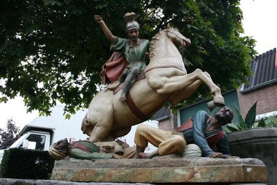 Extreme Unique Imagination Of St. James The Moor-Slayer / Santiago Matamoros en wood - pap polychrome, Spain 19th century