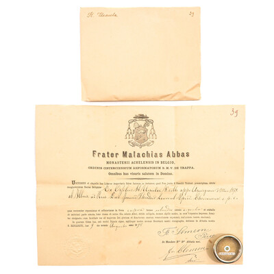 First Class Reliquary - Relic Ex Ossibus St. Ursula With Original Document en Brass / Glass / Wax Seal, Belgium  19 th century ( Anno 1895 )