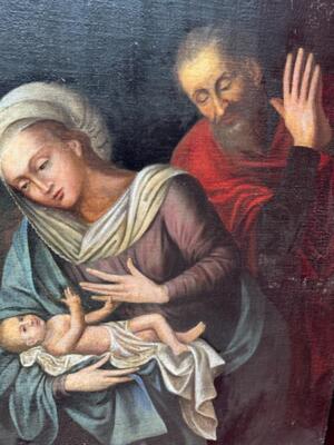 Flemish Work  “Holy Family” Fully Hand-Painted On Linen en Wooden Frames / Painted on Linen, Belgium  18TH CENTURY (1785)