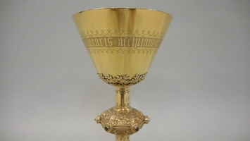 Full Silver / Gilt Chalice Gothic-Style / Enamel Medallions / Engraving / Signed By Bourdon At Gand – Belgium / 1893 en Full - Bronze - Gilt, Belgium 19th century