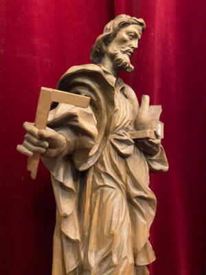 Fully Hand-Carved Sculpture St. Joseph As A Carpenter. Complete With Wall-Console.  en Wood, Oberammergau – Austria very good