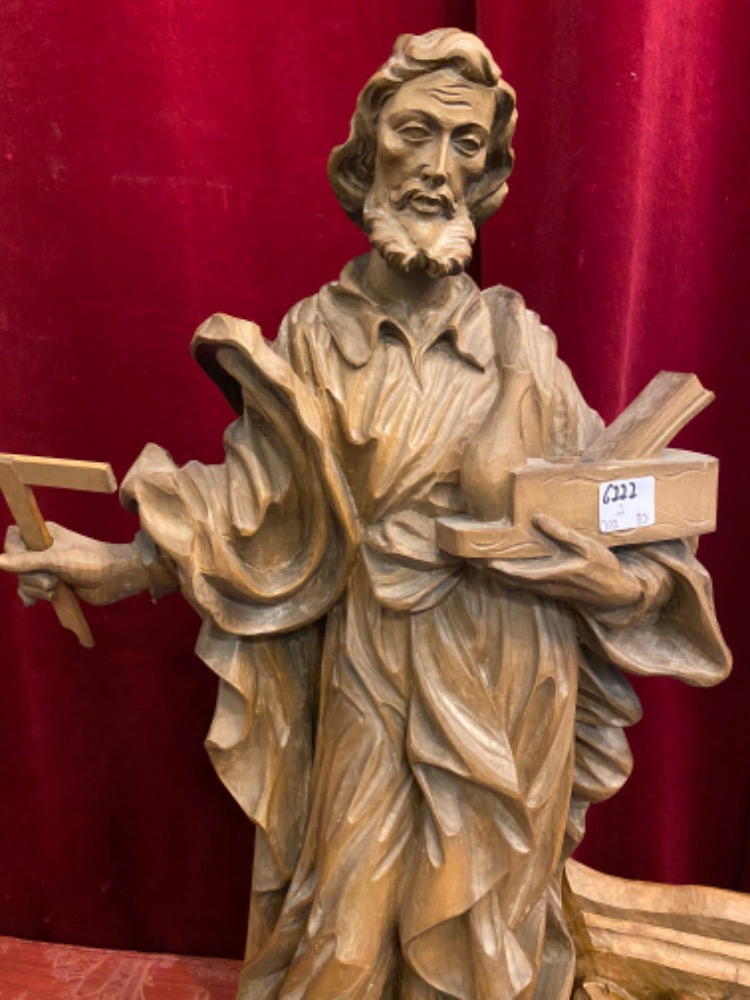 1  Fully Hand-Carved Sculpture St. Joseph As A Carpenter. Complete With Wall-Console.