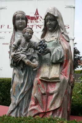 Fully Hand-Carved Wooden Statue “The Virgin And Child With St.Anne” en wood polychrome, Belgium 18 th century