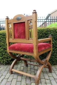 Chair. Completely & Professionally Refit According To The Traditional Methods And With Original Materials. style Gothic en Oak wood / Red Velvet, Belgium 19th century