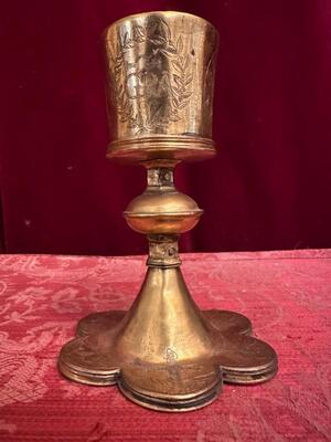 Chalice 15th Century ! style Gothic  en Brass, Belgium  15 th century / Fully hand - made / Gilt