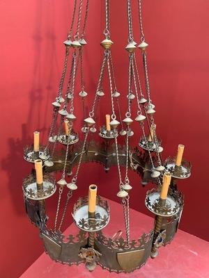 Chandelier style Gothic en Brass / Bronze , Belgium 19th century