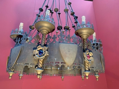 Chandelier style Gothic en Brass / Bronze , Belgium 19th century