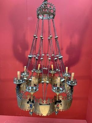 Chandelier style Gothic en Brass / Bronze , Belgium 19th century