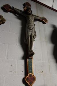 Corpus With Cross style gothic en plaster polychrome, Belgium 19th century
