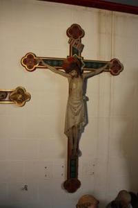 Corpus With Cross style gothic en plaster polychrome, Belgium 19th century