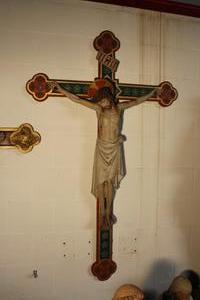 Corpus With Cross style gothic en plaster polychrome, Belgium 19th century