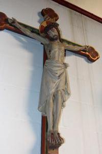 Corpus With Cross style gothic en plaster polychrome, Belgium 19th century