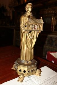 Full Bronze Statue With St. Laurentius Relic style gothic en Bronze, France 19th century