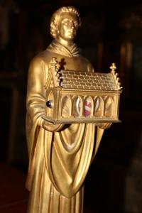 Full Bronze Statue With St. Laurentius Relic style gothic en Bronze, France 19th century