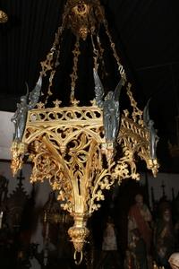Large Sanctuary Lamp style Gothic en Bronze, France 19th century
