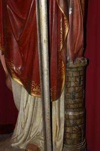Life Size St. Barbara Statue By Mayer Munich style Gothic en wood - pap, France 19th century