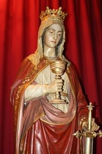 Life Size St. Barbara Statue By Mayer Munich style Gothic en wood - pap, France 19th century