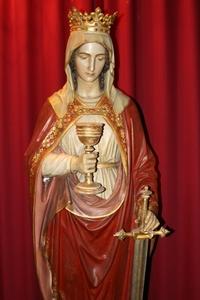 Life Size St. Barbara Statue By Mayer Munich style Gothic en wood - pap, France 19th century