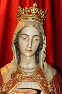 Life Size St. Barbara Statue By Mayer Munich style Gothic en wood - pap, France 19th century