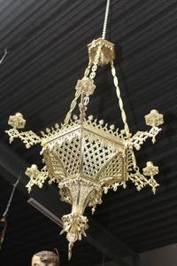 Sanctuary Lamp style Gothic en Brass / Bronze, France 19th century