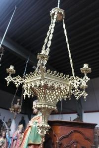 Sanctuary Lamp style Gothic en Brass / Bronze, France 19th century