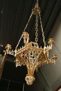 Sanctuary Lamp style Gothic en Brass / Bronze, France 19th century