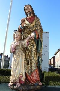 St. Joseph Statue style Gothic en wood polychrome, Belgium  19th century