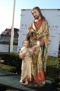 St. Joseph Statue style Gothic en wood polychrome, Belgium  19th century