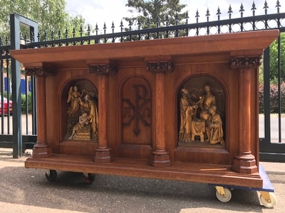 Altar style Gothic - style en hand-carved wood polychrome Oak, Vught - Dutch 19th century ( anno 1890 )