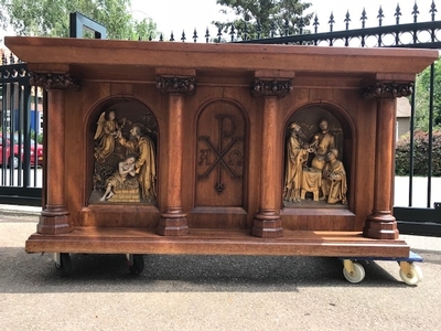 Altar style Gothic - style en hand-carved wood polychrome Oak, Vught - Dutch 19th century ( anno 1890 )