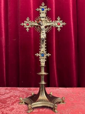 Altar - Cross style Gothic - Style en Bronze Gilt / Stones, Belgium  19 th century ( Anno 1885 )