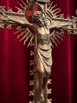 Altar - Cross style Gothic - Style en Bronze Gilt / Stones, Belgium  19 th century ( Anno 1885 )