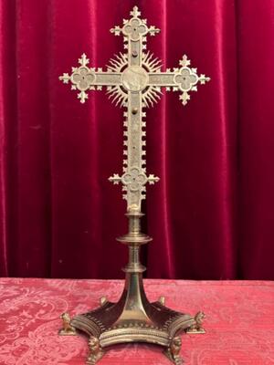 Altar - Cross style Gothic - Style en Bronze Gilt / Stones, Belgium  19 th century ( Anno 1885 )