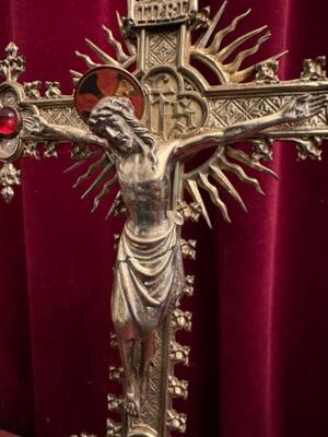 Altar - Cross style Gothic - Style en Bronze Gilt / Stones, Belgium  19 th century ( Anno 1885 )